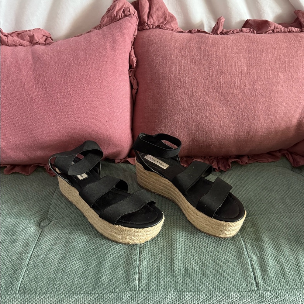 Steve Madden Black Espadrille Platform Sandals